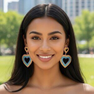 NOIR Rainbow CZ Double Heart Door Knocker Earrings Statement Hearts Bling Y2K